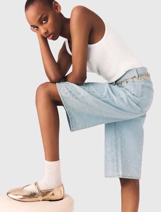 Rhinestone Bermuda Shorts Blue Sky