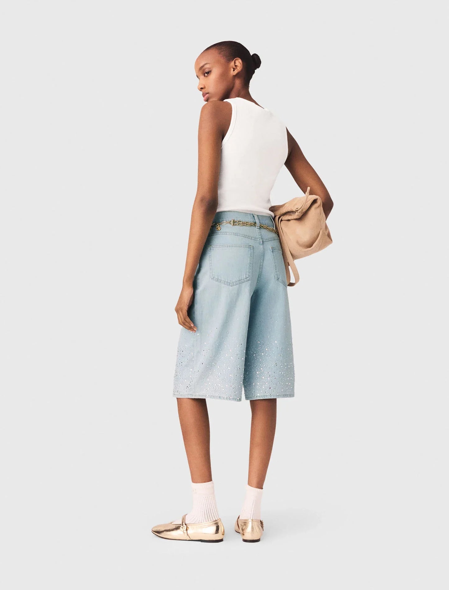 Rhinestone Bermuda Shorts Blue Sky