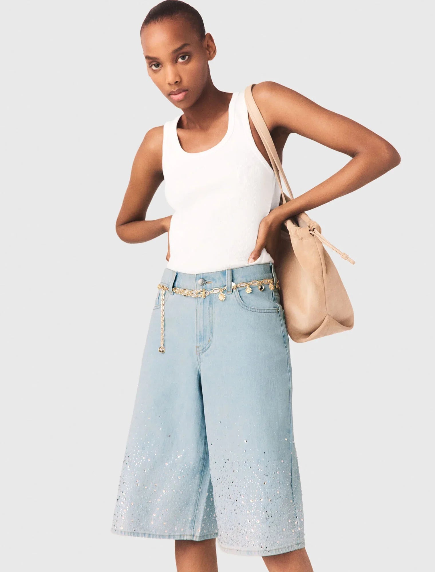 Rhinestone Bermuda Shorts Blue Sky