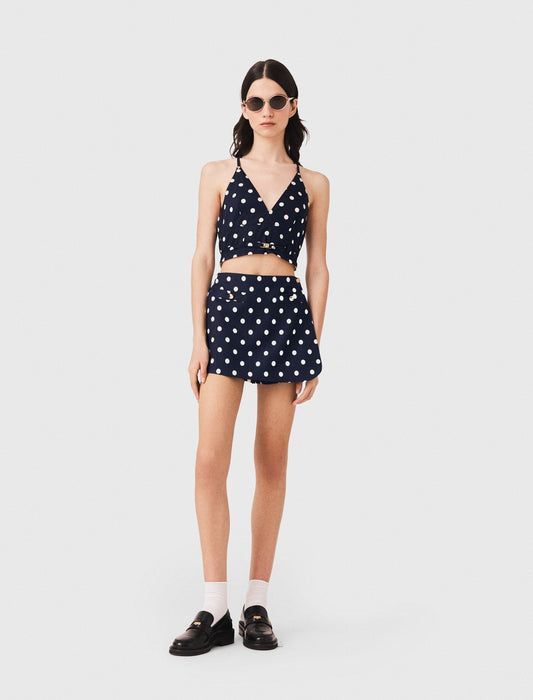 Linen blend skort Navy Dots Print