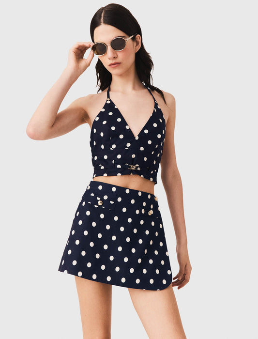 Linen blend skort Navy Dots Print