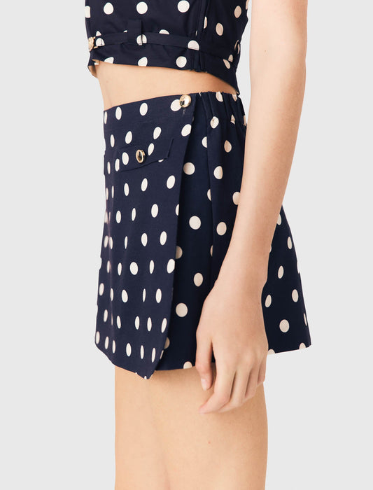 Linen blend skort Navy Dots Print