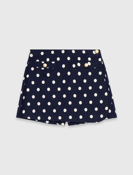 Linen blend skort Navy Dots Print