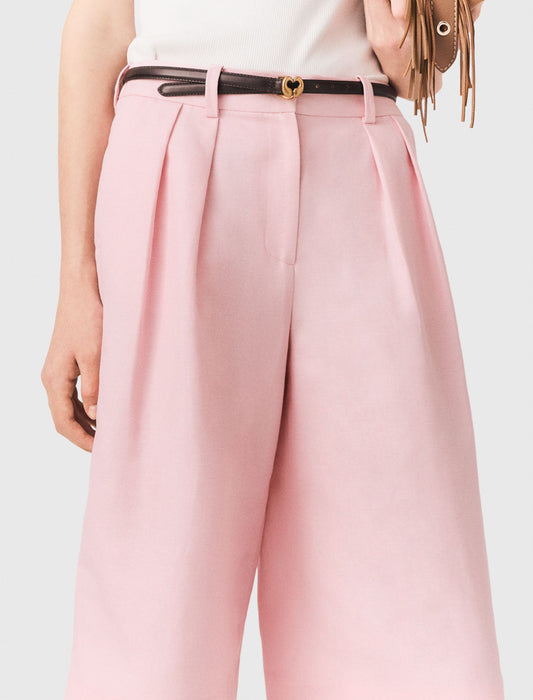 Pleated linen blend Bermuda shorts Pink