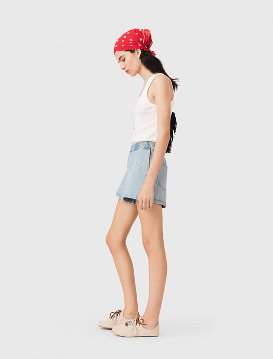 Floral denim shorts Blue
