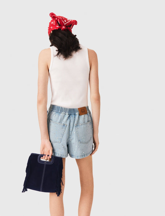 Floral denim shorts Blue
