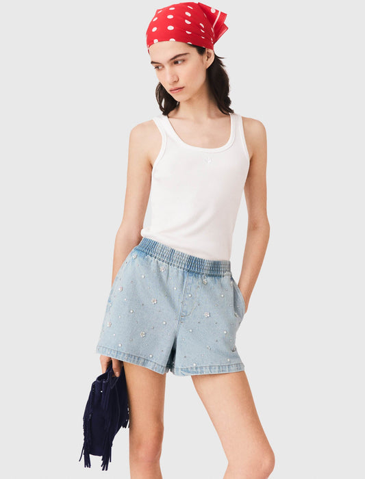 Floral denim shorts Blue
