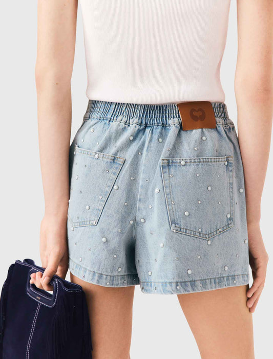Floral denim shorts Blue