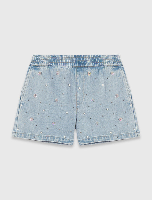Floral denim shorts Blue