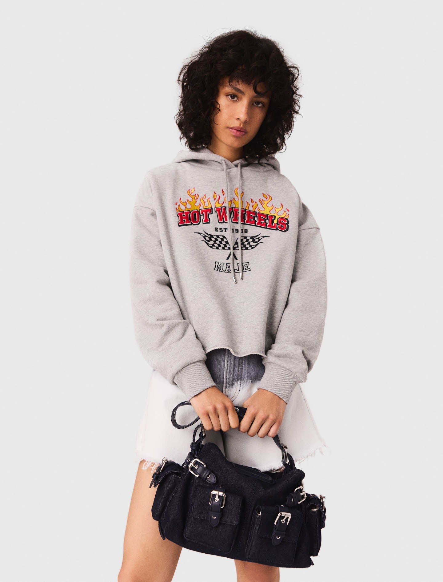 Light Grey  Embroidered logo crop sweatshirt