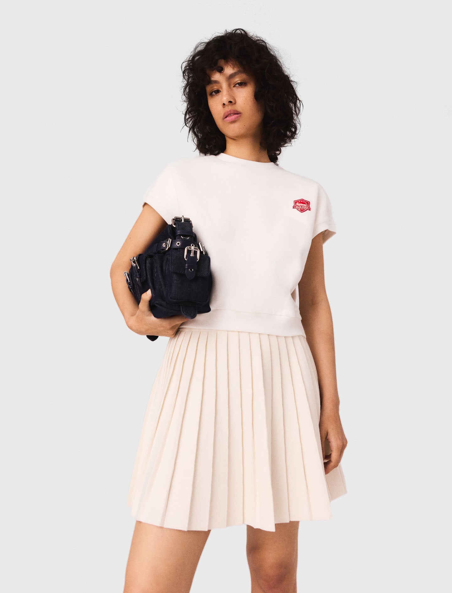 White Embroidered logo crop sweatshirt