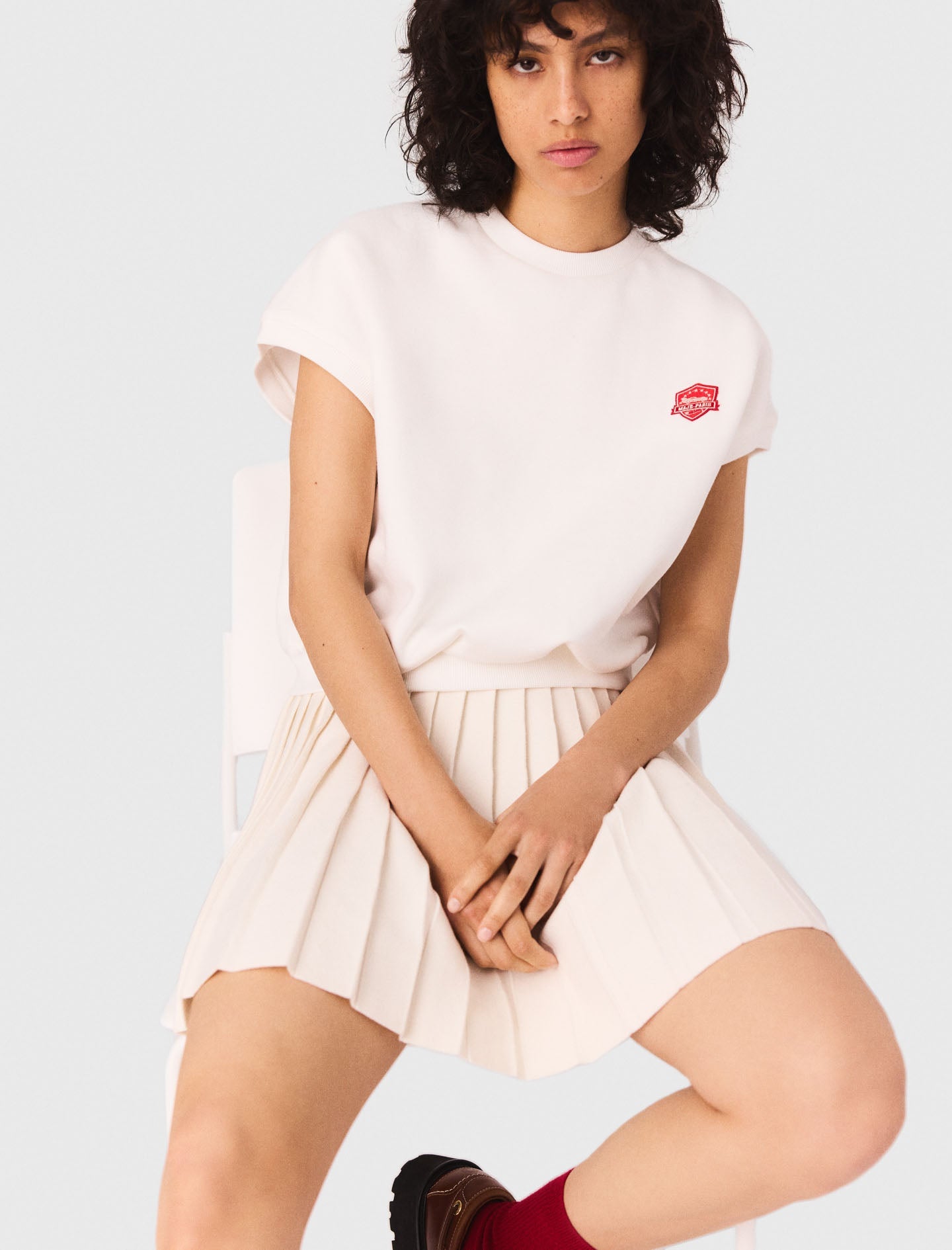 White Embroidered logo crop sweatshirt