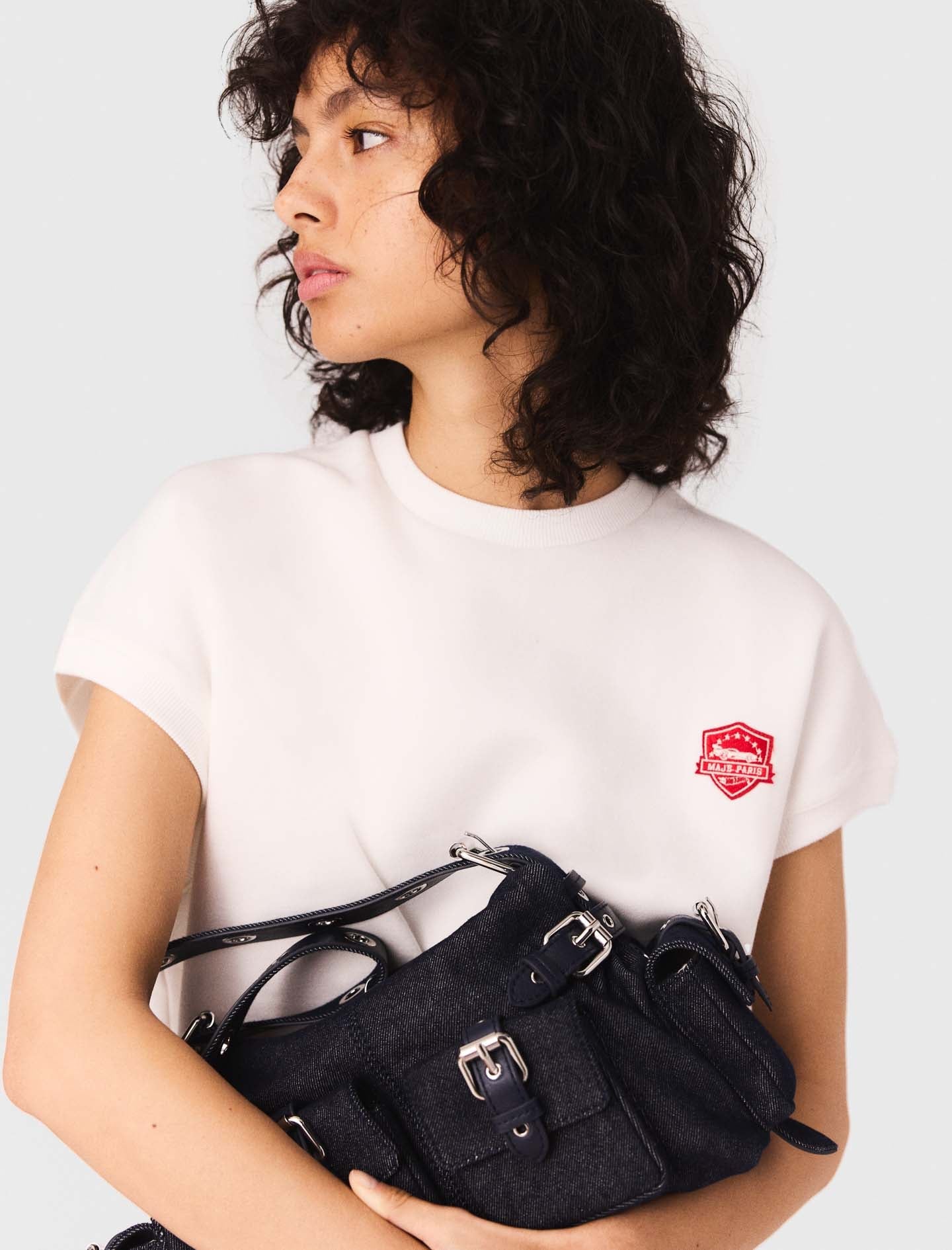 White Embroidered logo crop sweatshirt