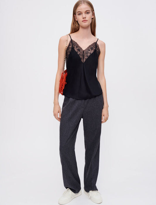 Black SILK SATIN AND LACE TOP