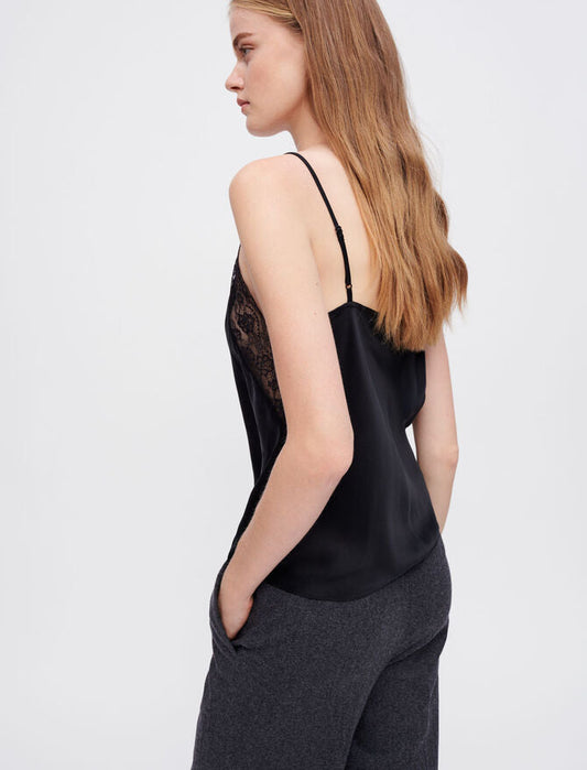 Black SILK SATIN AND LACE TOP