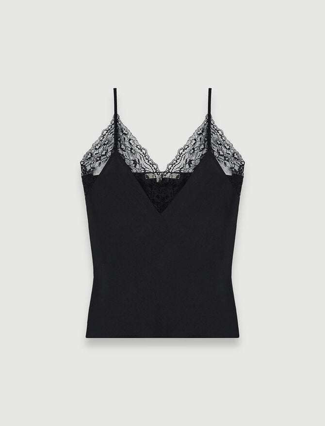 Black SILK SATIN AND LACE TOP