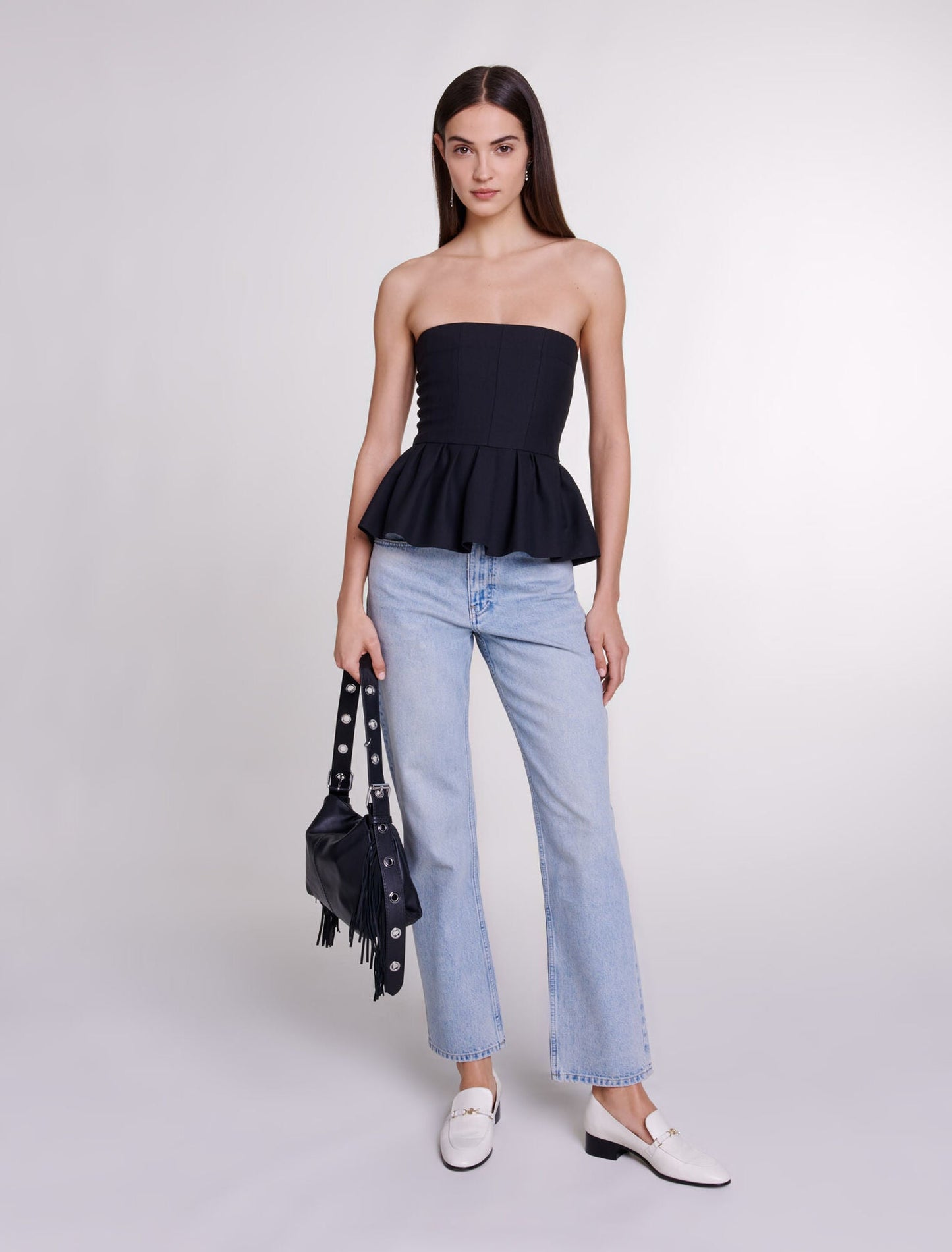 Black featured-Bustier top with basque