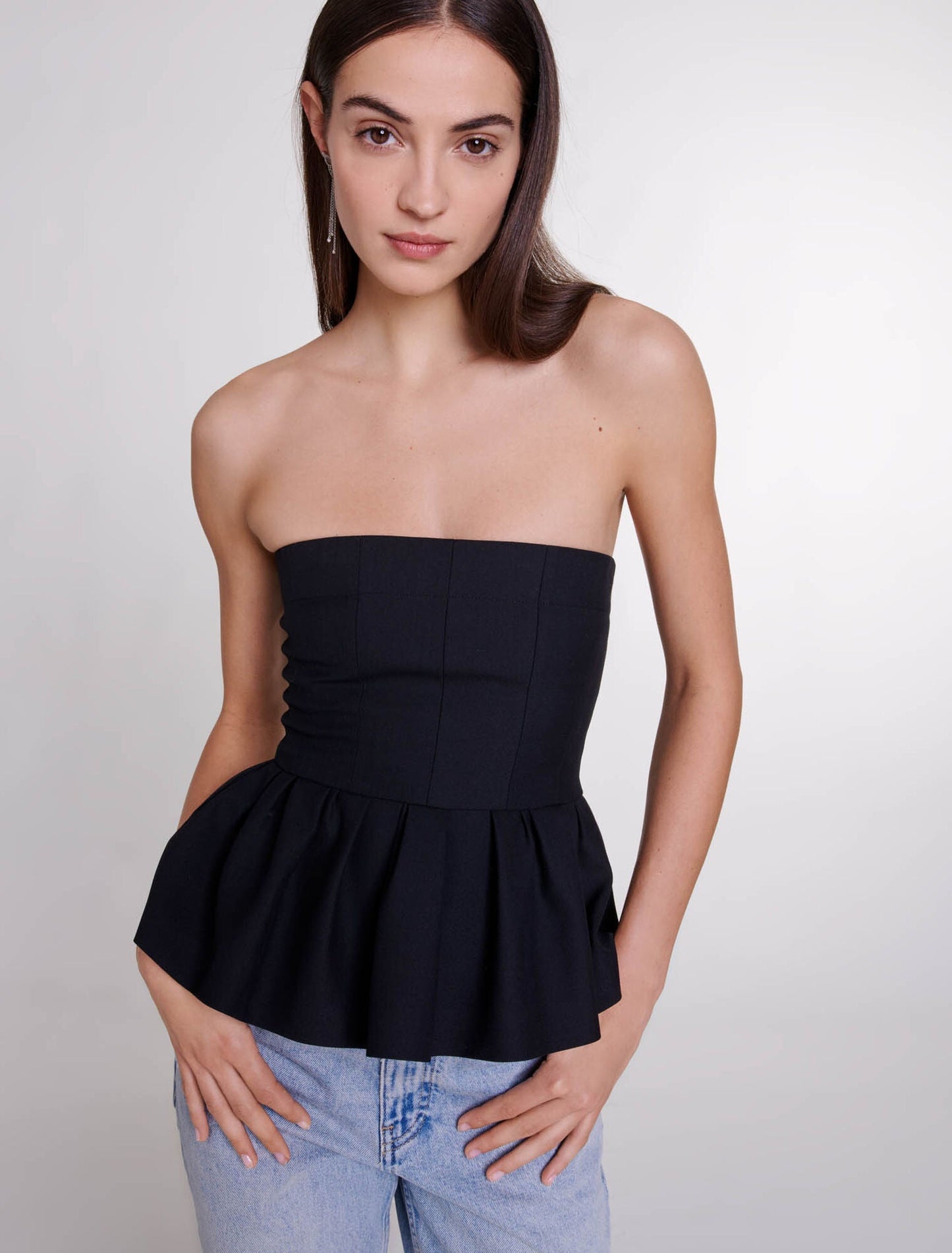Black  -Bustier top with basque