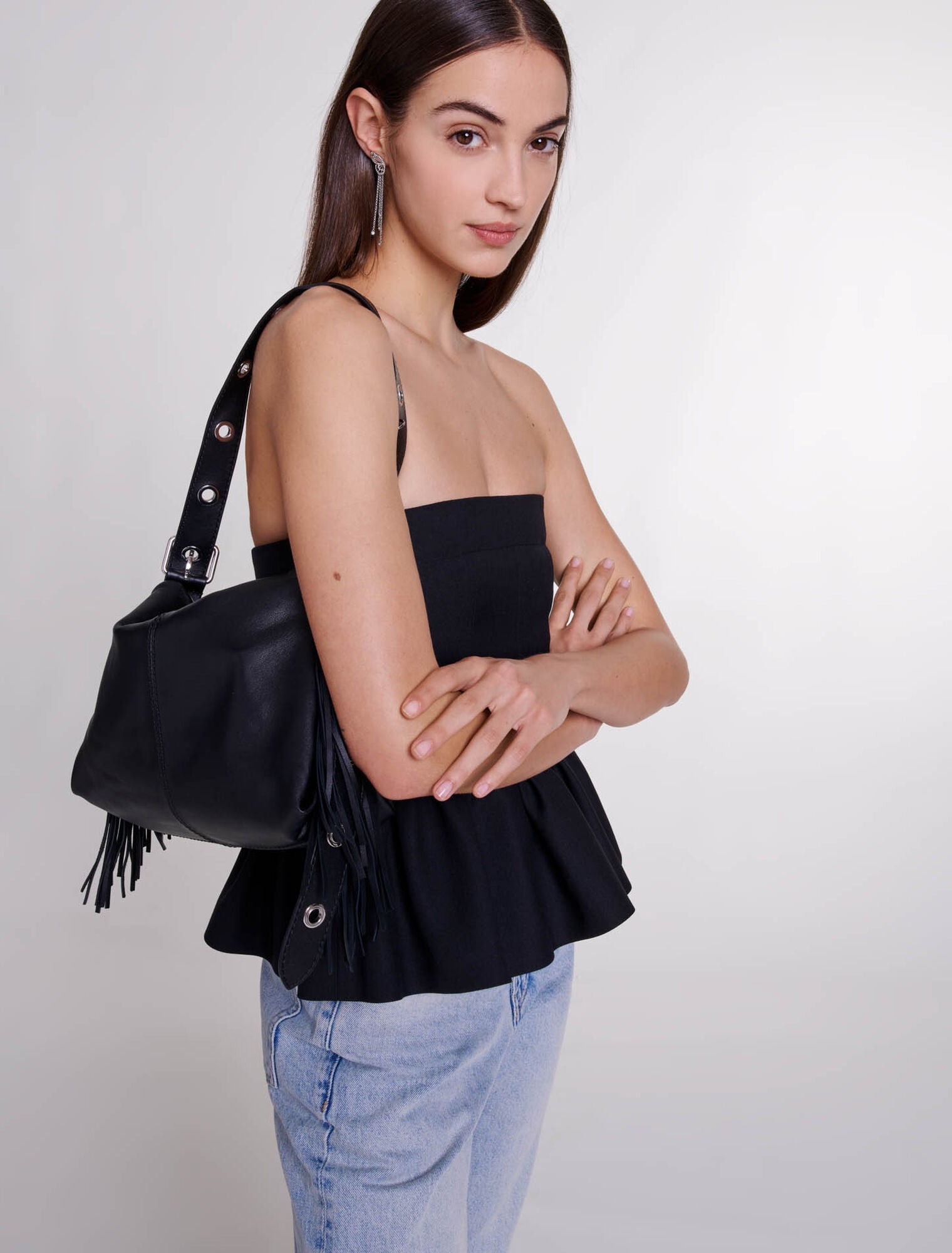 Black  -Bustier top with basque