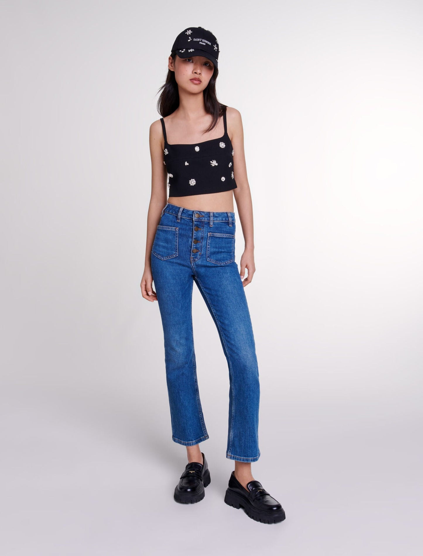 Black featured-Diamanté crop top