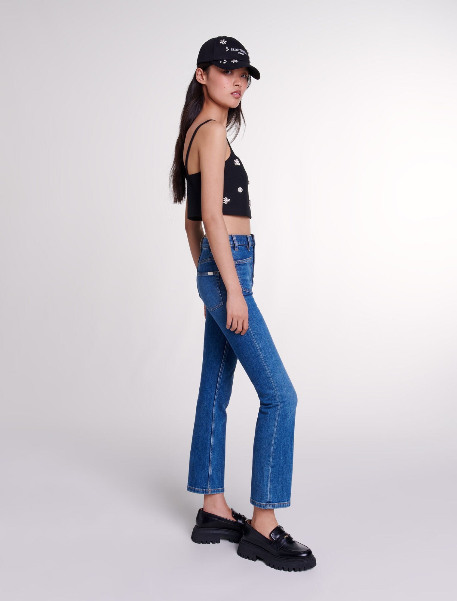 Black  -Diamanté crop top
