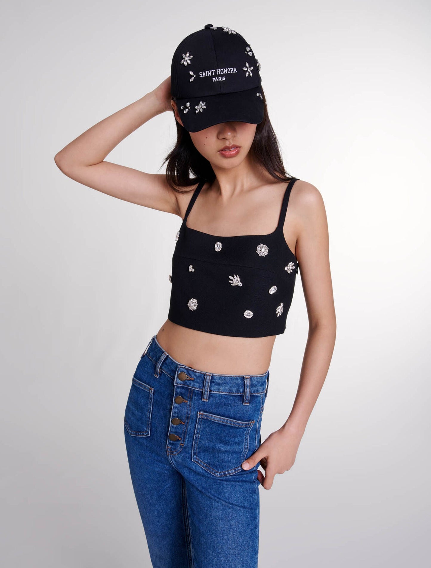 Black  -Diamanté crop top