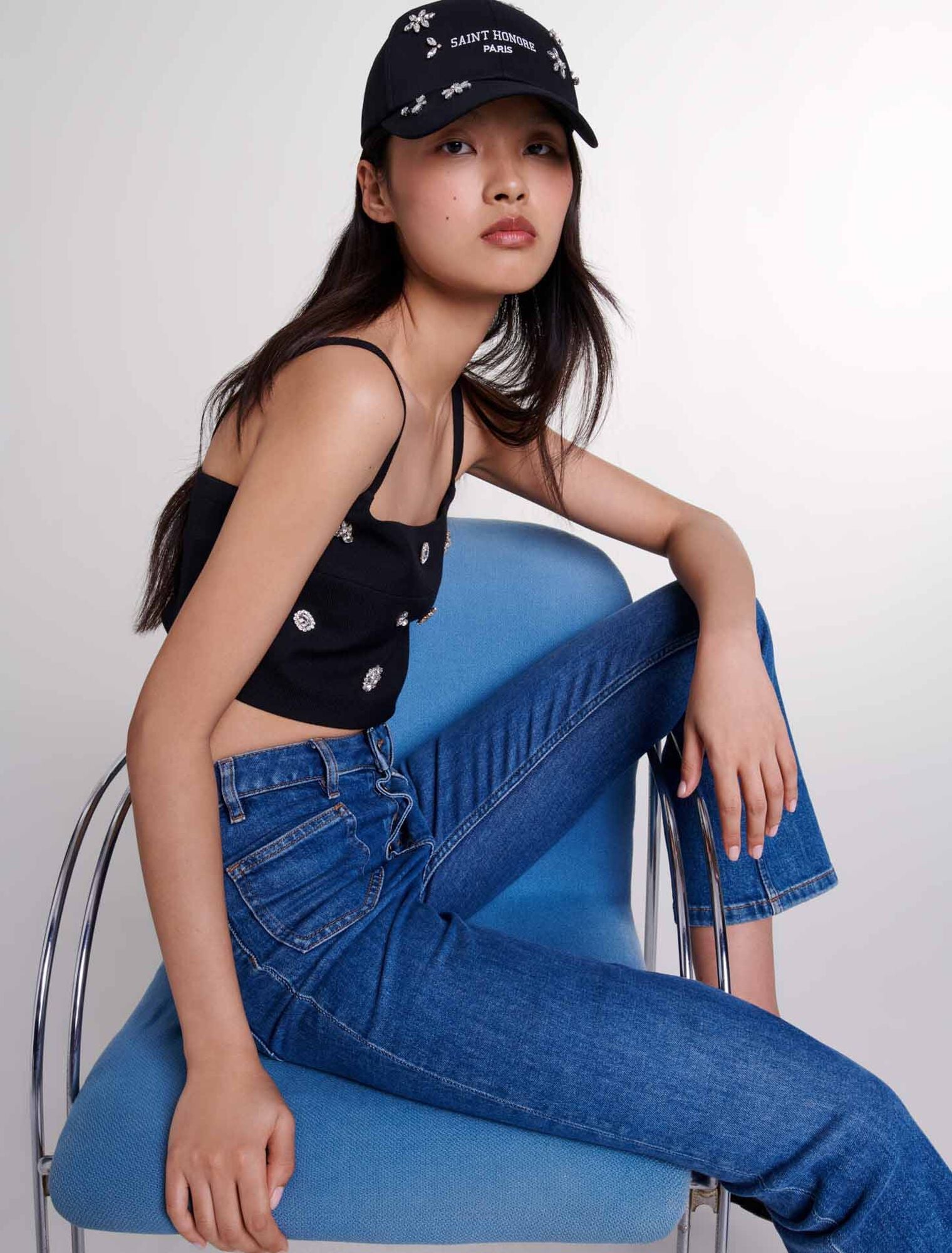 Black  -Diamanté crop top