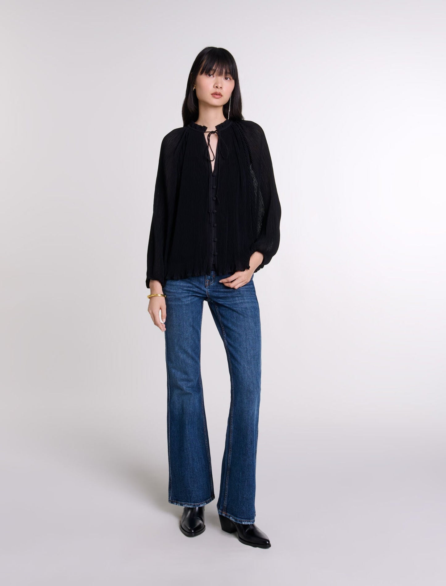 Black featured-Pleated Shirt