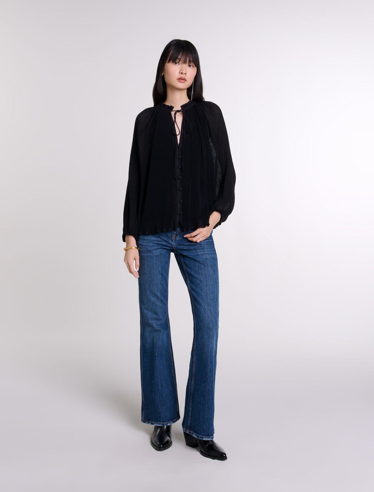 Black featured-Pleated Shirt