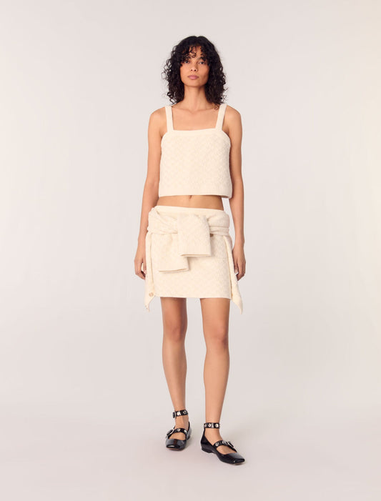 Ecru-featured-Tweed-effect knit crop top