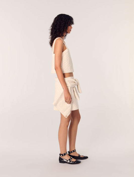 Ecru-Tweed-effect knit crop top