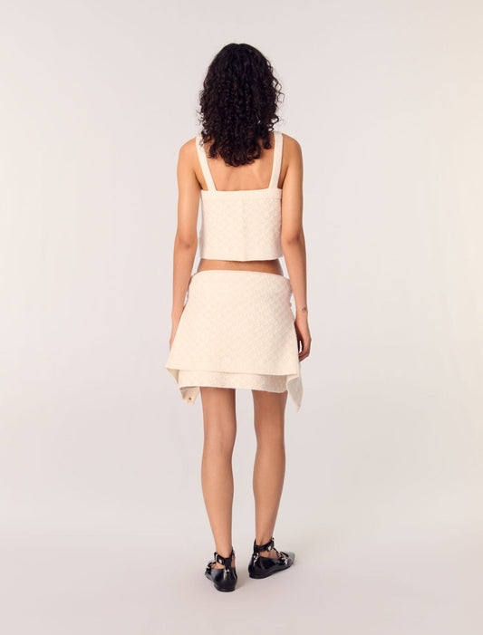 Ecru-Tweed-effect knit crop top