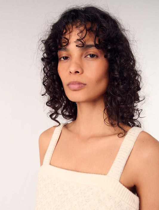 Ecru-Tweed-effect knit crop top