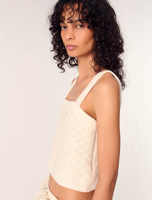 Ecru-Tweed-effect knit crop top