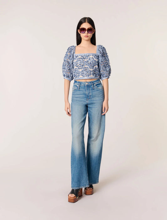Blue-featured-Floral organza top