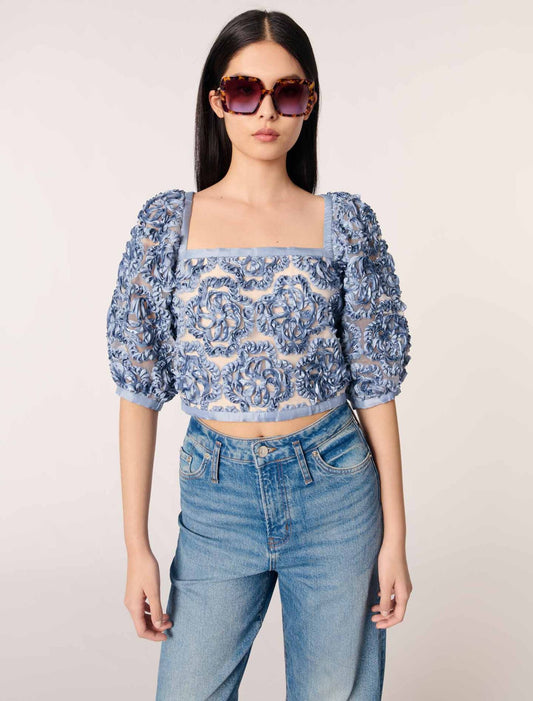 Blue-Floral organza top
