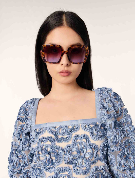Blue-Floral organza top