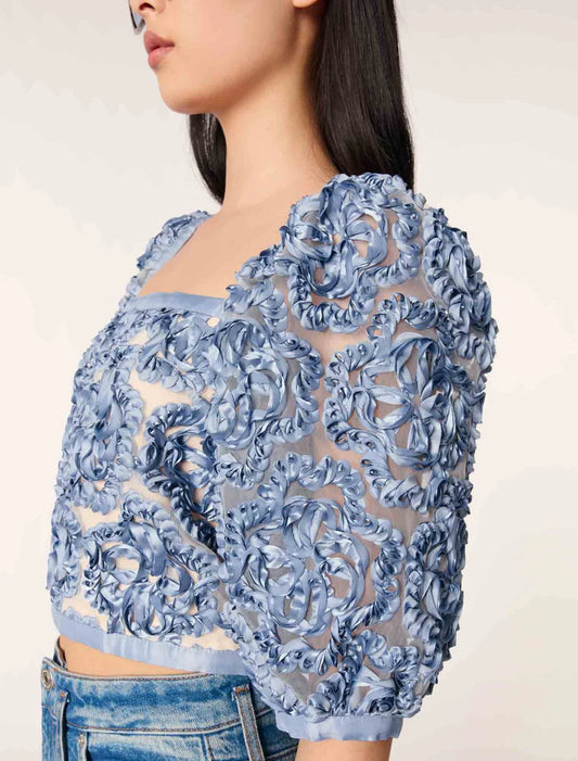 Blue-Floral organza top