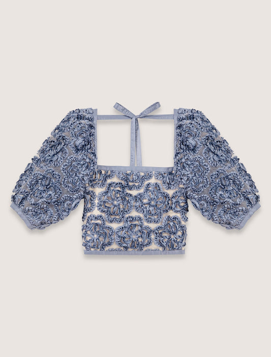 Blue-Floral organza top