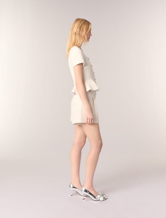 Ecru-Tweed and lurex peplum top