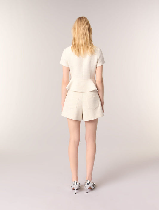 Ecru-Tweed and lurex peplum top