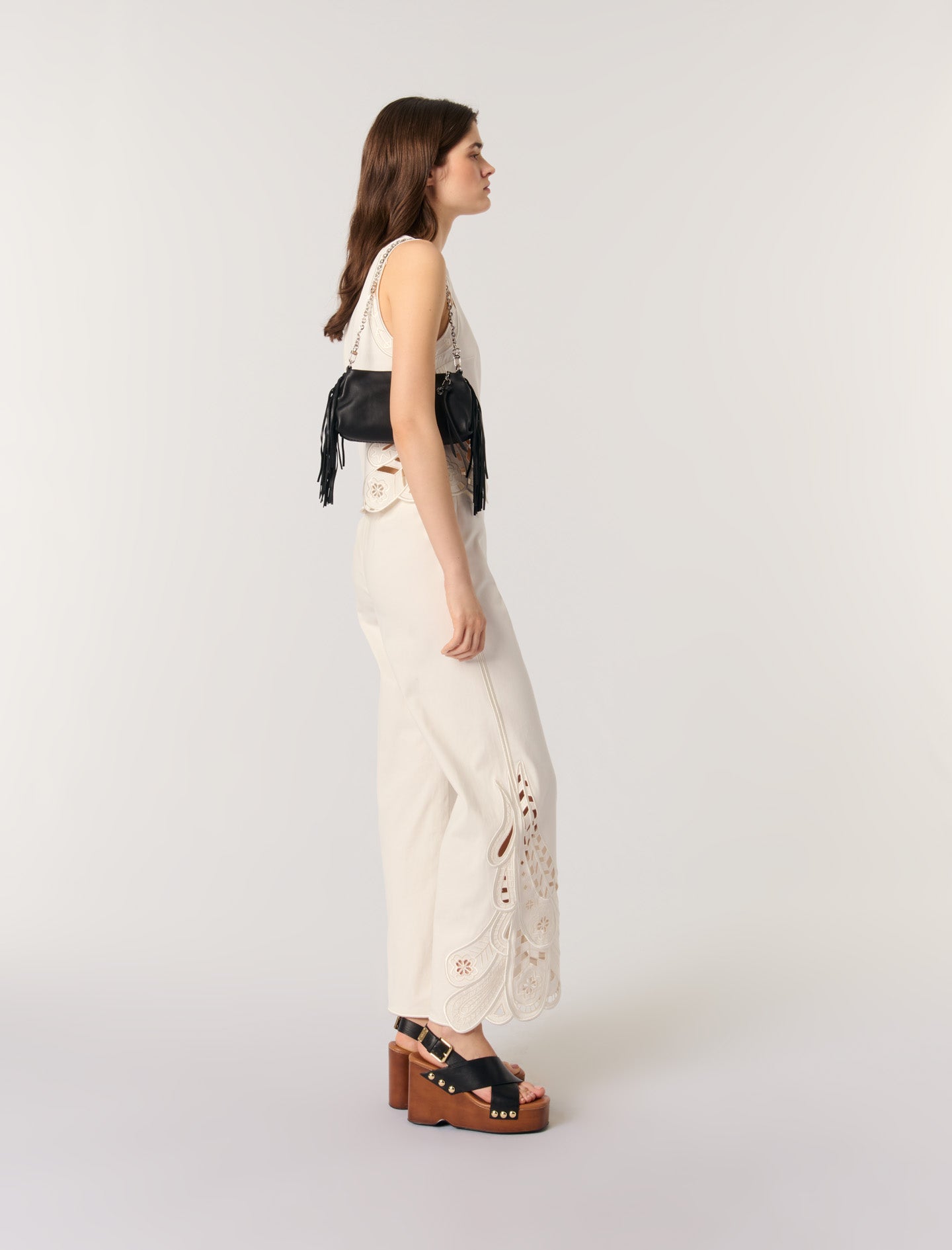 Ecru-Embroidered vest top