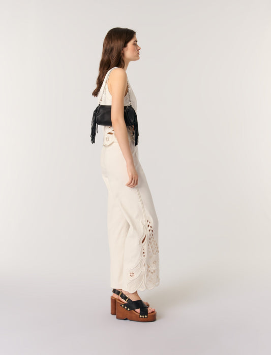 Ecru-Embroidered vest top