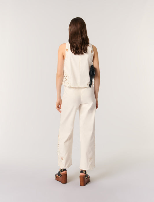 Ecru-Embroidered vest top