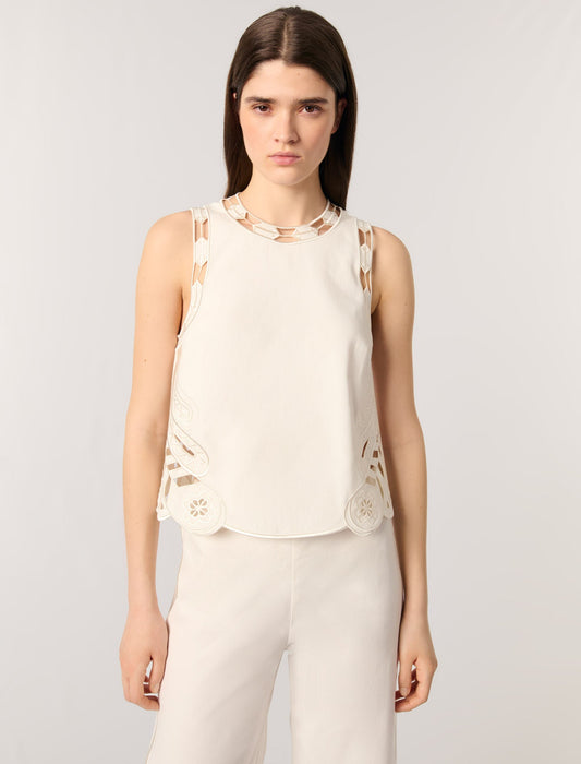 Ecru-Embroidered vest top