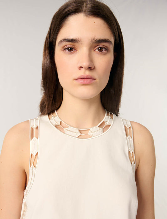 Ecru-Embroidered vest top
