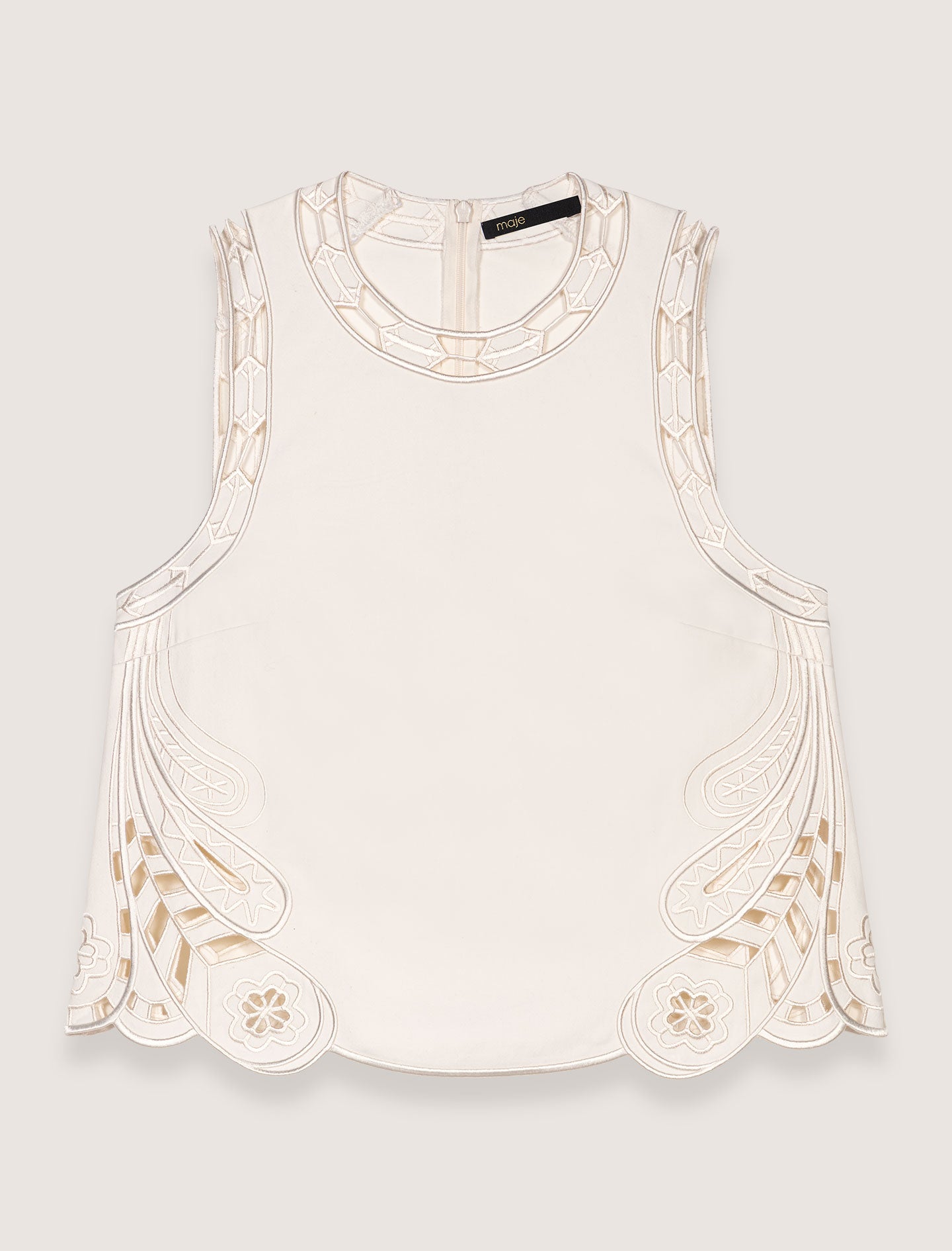 Ecru-Embroidered vest top