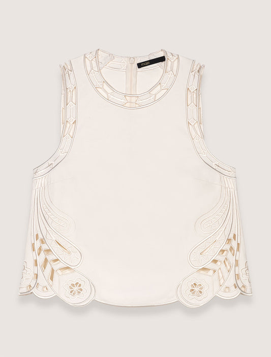Ecru-Embroidered vest top