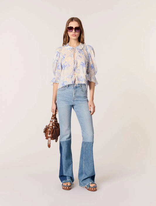 Blue Flower Print Ecru Base-featured-Patterned top