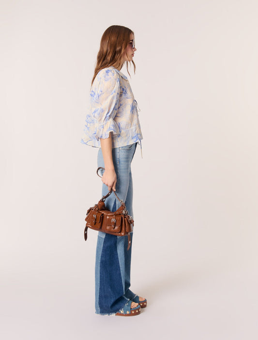 Blue Flower Print Ecru Base-Patterned top